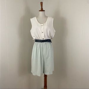 Vintage 80s 90s Henley Scoop Neck Sleeveless Bermuda‎ Shorts Romper